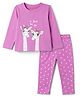 Babyhug Cotton Knit Full Sleeves T-Shirt & Pyjama Night Suit With Giraffe & Heart Print - Pink