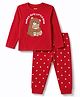Babyhug Cotton Knit Full Sleeves Bear Printed T-Shirt & Pyjama Night Suit - Red