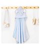 Kicks & Crawl Cotton Woven Hooded Towel With Elephant Embroidery & Applique - Blue