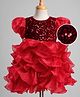 Mark & Mia Woven Half Sleeves Ruffles and Frills Party Dress With Sequin Detailing - Maroon