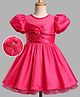 Mark & Mia Woven Half Sleeves Ruffles and Frills Party Dress With Floral Applique - Fuschia