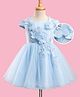 Mark & Mia Woven Half Sleeves Fit and Flare Party Dress With Floral Applique & Embroidery - Blue