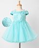 Mark & Mia Woven Half Sleeves Flared Party Dress With Pearl Detailing & Floral Embroidery - Sea Green