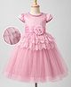Mark & Mia Woven Half Sleeves Fit and Flare Party Dress With Floral Corsage - Pink