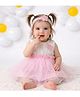 Foreverkidz Net Woven Sleeveless Floral Embellished Dress - Pink