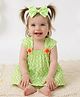Foreverkidz Cotton Woven Sleeveless Floral Applique Detailed Chevron Printed Dress  - Green