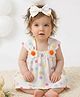 Foreverkidz Cotton Woven Sleeveless Floral Applique Detailed Polka Dots Printed Dress - White