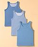 Honeyhap Premium 95% Cotton 5% Spandex Knit Sleeveless Striped  Vests With Bio Finish Pack of 3 - Bright White/Blissful Blue