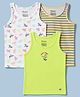 Honeyhap Premium Cotton Elastane Striped Sandos With Dino Print & Bio Finish Pack of 3- Bright White & Wild Lime