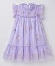ToffyHouse Knit Frill Detailing Half Sleeves Frock With Floral Embroidery - Lavender