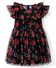ToffyHouse Knit Half Sleeves Floral Printed Frock - Black