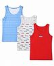Honeyhap Premium  95% Cotton 5% Spandex Knit Sleeveless Striped Vests With Car Print Pack of 3 - Light Blue, Red &White