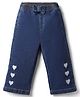 Babyoye Denim Woven Full Length Jeans With Hearts Print & Bow Applique in Blue