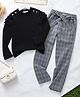 Mark & Mia Cotton Full Sleeves Pearl Embellished Top & Checked Pant Set - Black & Grey
