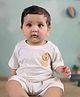 Cuddly cubs Cotton Knit Half Sleeves Lion Printed Tee & Shorts Set - White
