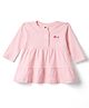 Zero Sinker Knit Full Sleeves Frock With Floral Embroidery - Pink