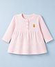 Zero Sinker Rib Knit Full Sleeves   Tiered Frock with Pineapple Embroidery - Peach