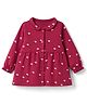 Zero Sinker Knit Full Sleeves Front Open Frock with Peter Pan Collar & Floral Print - Wine