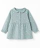 Zero Sinker Knit Full Sleeves Frock With Floral Print - Sea Green