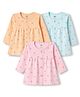 Zero Sinker Knit Full Sleeves Front Open Frock with Bear Print Pack of 3 - Sea Green Orange & Peach