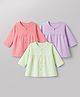Zero Sinker Knit Full Sleeves Frocks With Floral, Heart & Polka Dot Print Pack of 3- Light Green , Lilac &  Peach