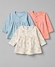 Zero Sinker Knit Full Sleeves Frocks With Floral, Rainbow & Nature Print Pack of 3- Off White , Peach & Light Blue