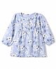 Zero Sinker Knit Full Sleeves Dress With Floral Print - Light Blue