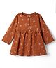 Zero Sinker Knit Full Sleeves Frock With Floral Print - Brown