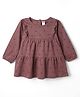 Zero Sinker Knit Full Sleeves Frock With Floral Print- Brown