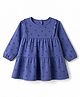 Zero Sinker Knit One Piece Dress with Full Sleeves and Floral Print - Blue