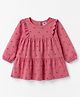 Zero Sinker Knit Full Sleeves Frock With Floral Print- Light Red