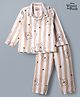 Babyhug Disney 100% Cotton Woven Full Sleeves Striped Co-Ords Shirt & Pyjama Night Suit With Winnie The Pooh Graphic - Tan