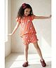 Tales & Stories Viscose Woven Cap Sleeves Birds Printed Striped Coordinating Top & Shorts Set - Orange
