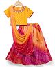 Babyhug Brocade Woven Half Sleeves Floral Embroidered Lehenga Choli and Dupatta Set With Chunari Print - Mustard