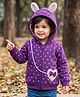 Babyhug Fleece Knit Full Sleeves Hooded Sweat Jacket with Polka Dots Print & Bow Applique - Purple