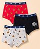 Honeyhap Premium 95% Cotton 5% Spandex Knit Pizza & Ball Printed Trunks With Bio Finish Pack of 3 - High Risk Red/Black Beauty/Whitemelange