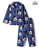 Babyhug Disney 100% Cotton Poplin Woven Full Sleeves Co-ord Shirt & Pajama Night Suit with Mickey Mouse Graphic Print - Navy Blue