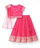 Babyhug Woven Half Sleeves Net Floral Zari Embroidered Lehenga Choli and Dupatta Set with Sequin Detailing - Fuchsia