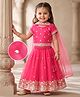 Babyhug Woven Half Sleeves Net Floral Zari Embroidered Lehenga Choli and Dupatta Set with Sequin Detailing - Fuchsia