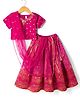 Babyhug Woven Brocade Half Sleeves Printed Choli & Lehenga Set With Dupatta - Fuchsia