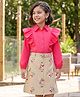 OLLINGTON ST. Cotton Woven Full Sleeves Top & Printed Lycra Twill Skirt With Floral Print - Dark Pink & Beige