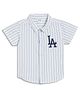MINI KLUB Cotton Woven Half Sleeves LA Text Embroidered Striped Shirt - White
