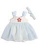 MINI KLUB Cotton Blend Knit Sleeveless Star Embroidered Dress Style Onesie With Headband - White & Blue