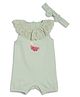 MINI KLUB Cotton Knit Sleeveless Schiffli Embroidered Romper With Headband - Olive Green