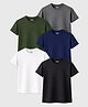KUCHIPOO Cotton Blend Knit Pack Of 5 Half Sleeves Solid Tees - Green Grey Navy Blue White & Black