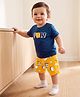 Doodle Poodle 100% Cotton  Single Jersey Knit Half Sleeves T-shirt & Shorts Night Suit With Football & Text Print - Navy Blue