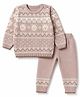 ToffyHouse Knit Full Sleeves Sweater Set with Argyle & Bear Design - Tan