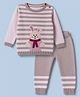 ToffyHouse Female Knit Full Sleeves Sweater Sets with Striped & Bunny Design - Light Pink