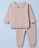 ToffyHouse Knitted Full Sleeves Sweater Set With Cable Knit Design - Pink