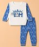 ToffyHouse Knitted Full Sleeves Text Embroidered Sweater Set- Blue & White